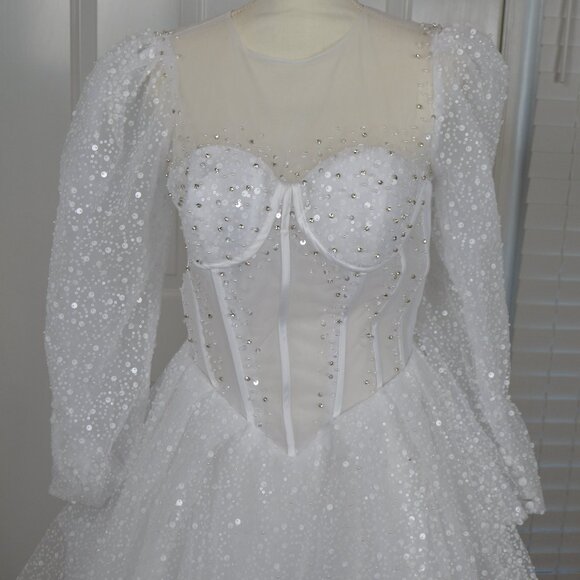 Prom Dress Ball Gown Quinceanera White Sparkly Sz 0 2 4 SEE MEASUREMENTS NWT - Picture 5 of 16